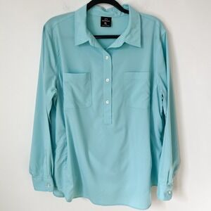 SCOTTeVEST The Polly Popover Shirt Aqua Blue Womens XL Zip Pockets